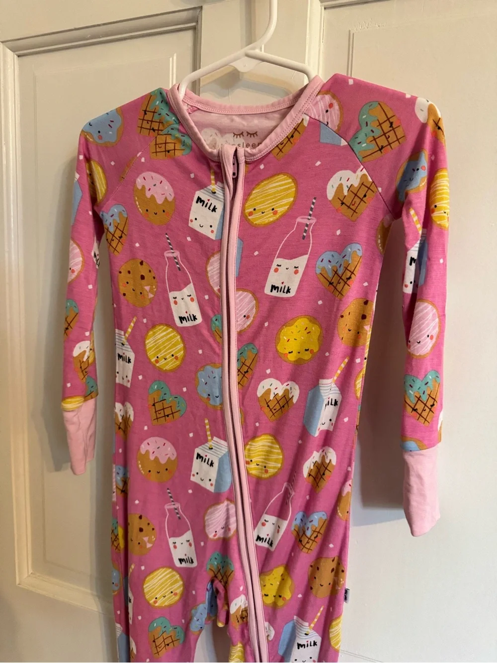 Little Sleepies Cookies & Milk Zippy 18-24M Pink Bamboo EUC
